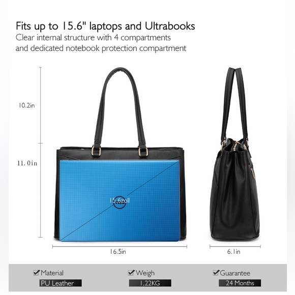 LOVEVOOK Laptop Tote Bag for Women 15.6 Inch Waterproof Leather Computer Bags - Picture 5 of 9